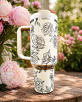 Peony Flower Tumbler, Custom Engraved Drinkware, 40 oz Tumbler