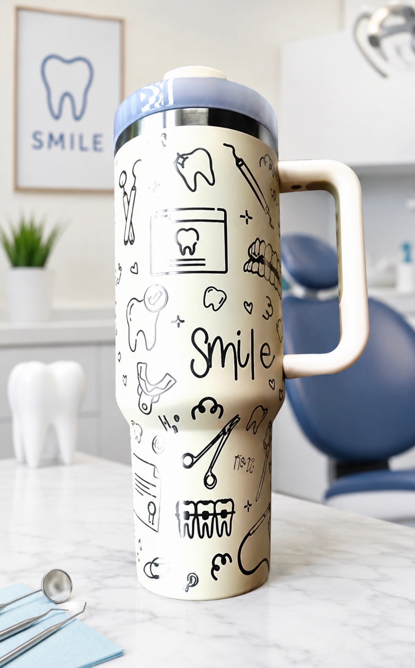 Dental Tooth Tumbler, Dentist, Dental Hygienist, Dental Assistant, Custom Engraved Drinkware, 40 oz Tumbler