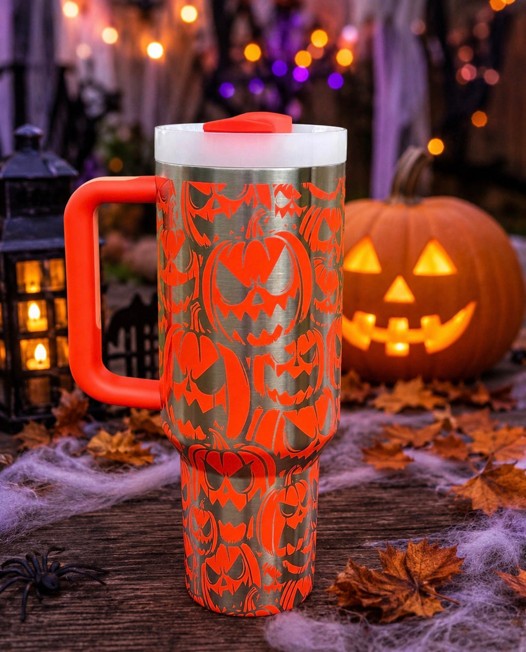 Pumpkin Jack O Lantern Tumbler, halloween Water bottle, Custom Engraved Drinkware, 40 oz Tumbler