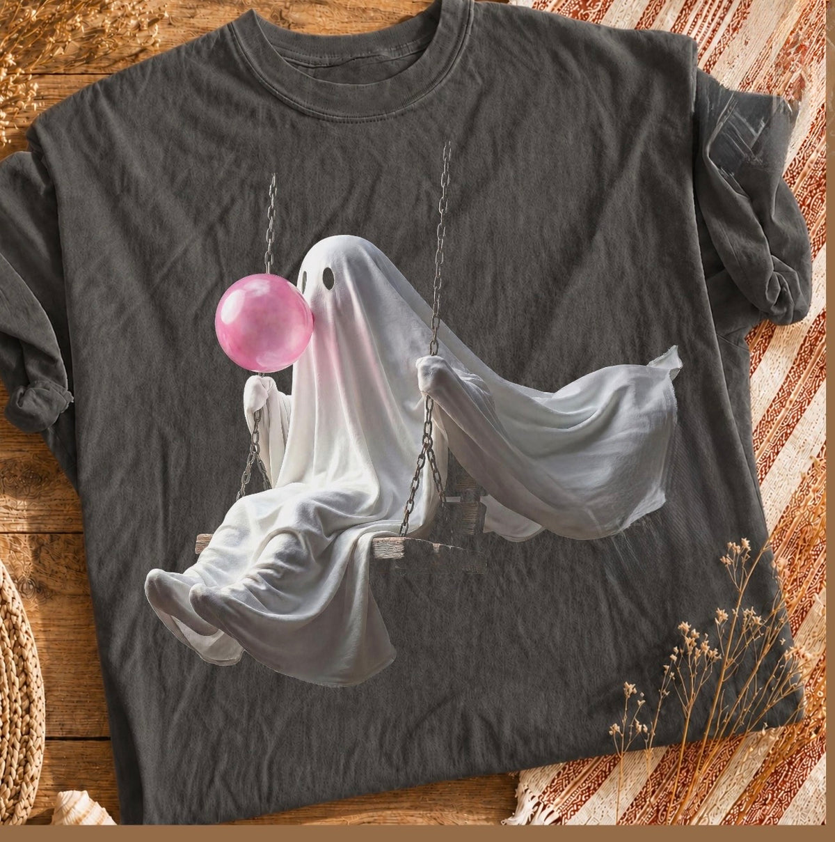 Fall Bubblegum Ghost Snowglobe Graphic Tee, Fall Halloween Crewneck Sweatshirt