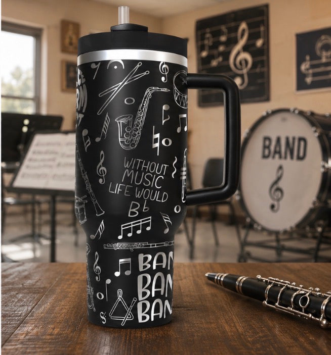 Music Band Tumbler, School Water bottle, Custom Engraved Drinkware, 40 oz Tumbler