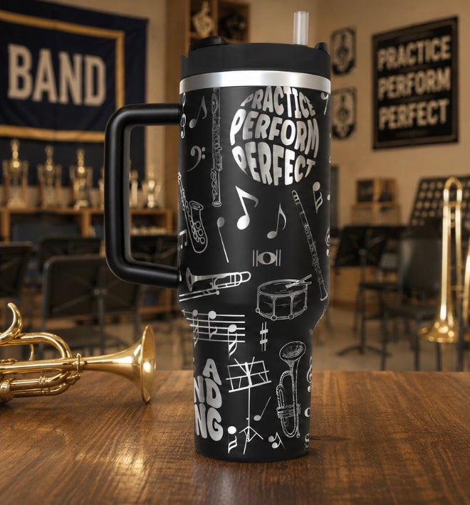 Music Band Tumbler, School Water bottle, Custom Engraved Drinkware, 40 oz Tumbler