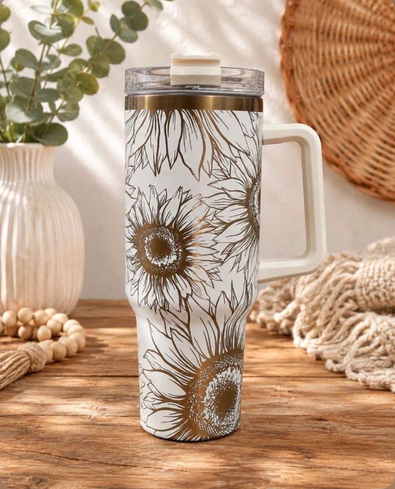 Sunflower Tumbler, Custom Engraved Drinkware, 40 oz Tumbler