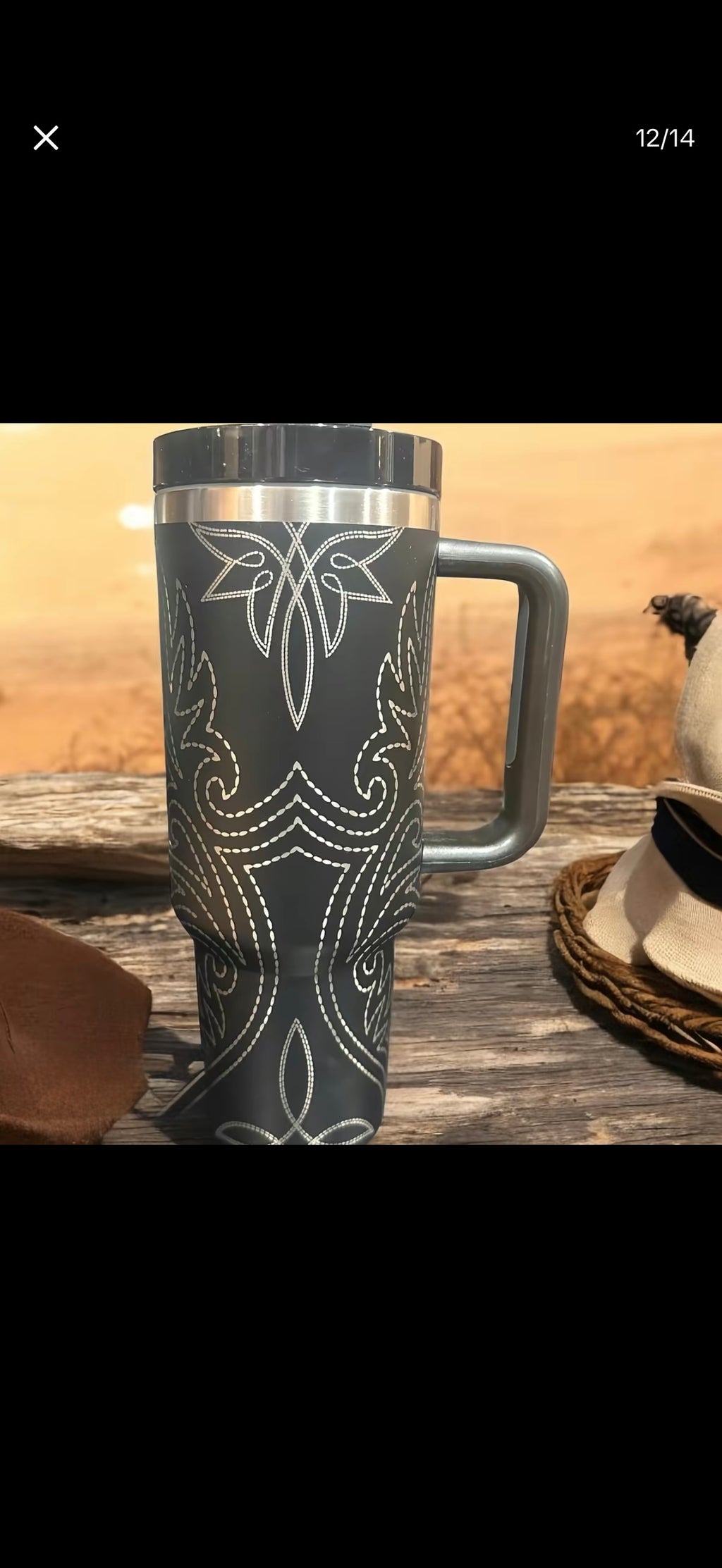 Boot Stitch Tumbler, Country Western Cup, Custom Engraved Drinkware, 40 oz Tumbler