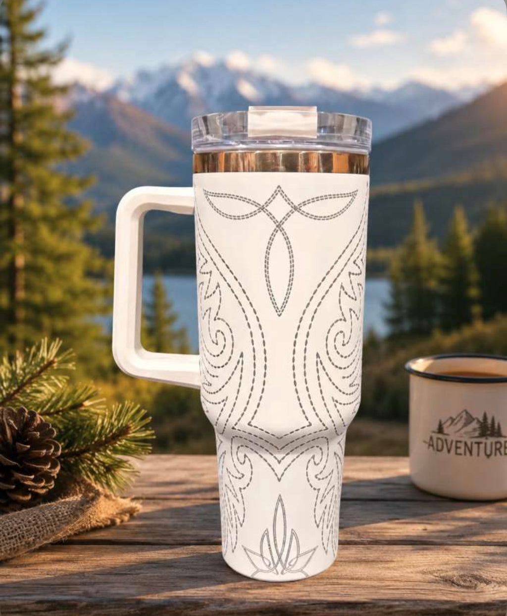 Boot Stitch Tumbler, Country Western Cup, Custom Engraved Drinkware, 40 oz Tumbler