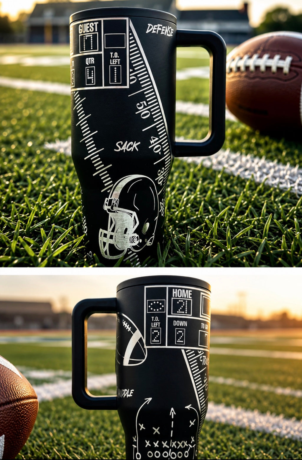 Football Tumbler, Team Spirit Water bottle, Custom Engraved Drinkware, 40 oz Tumbler