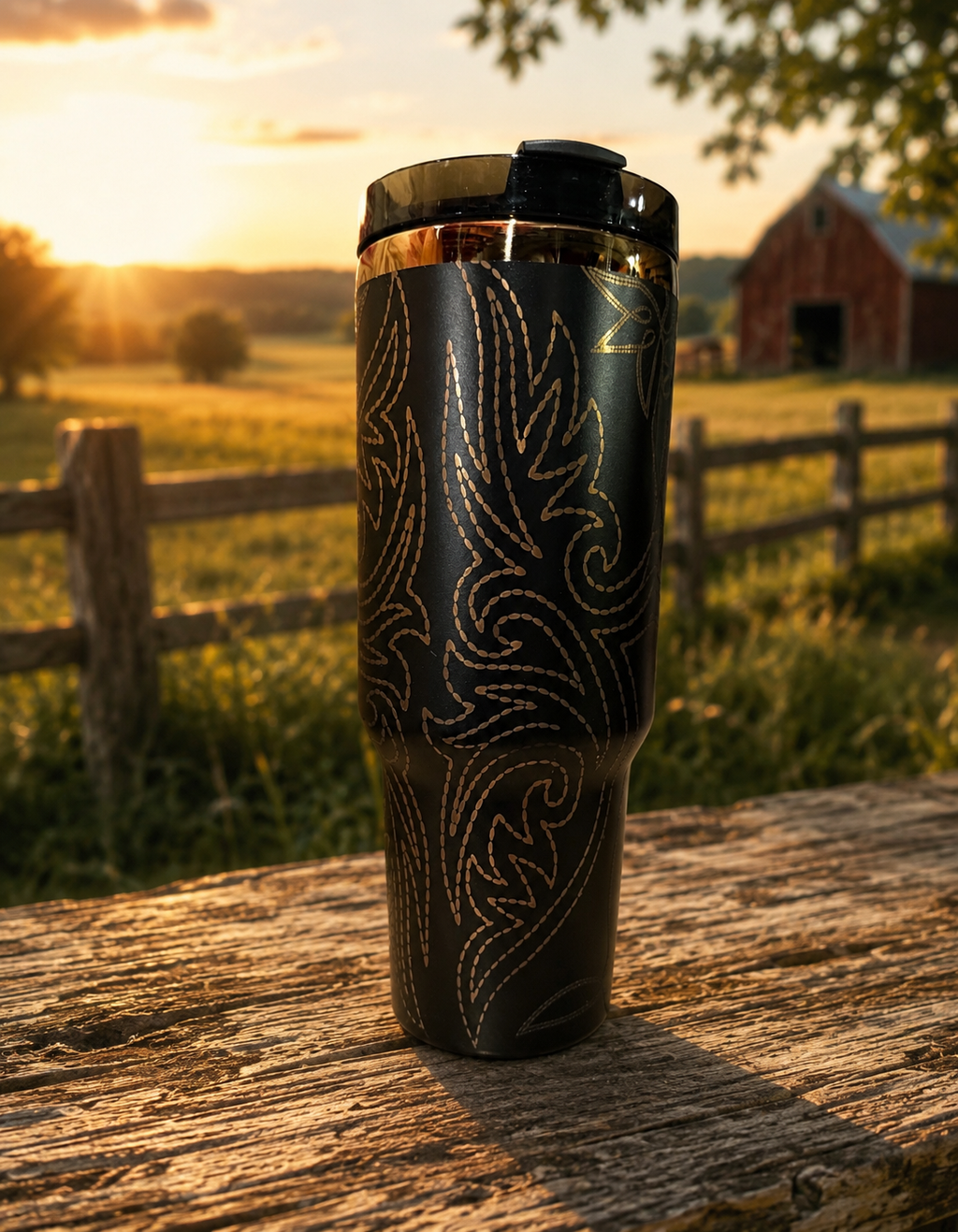 Boot Stitch Tumbler, Country Western Cup, Custom Engraved Drinkware, 40 oz Tumbler