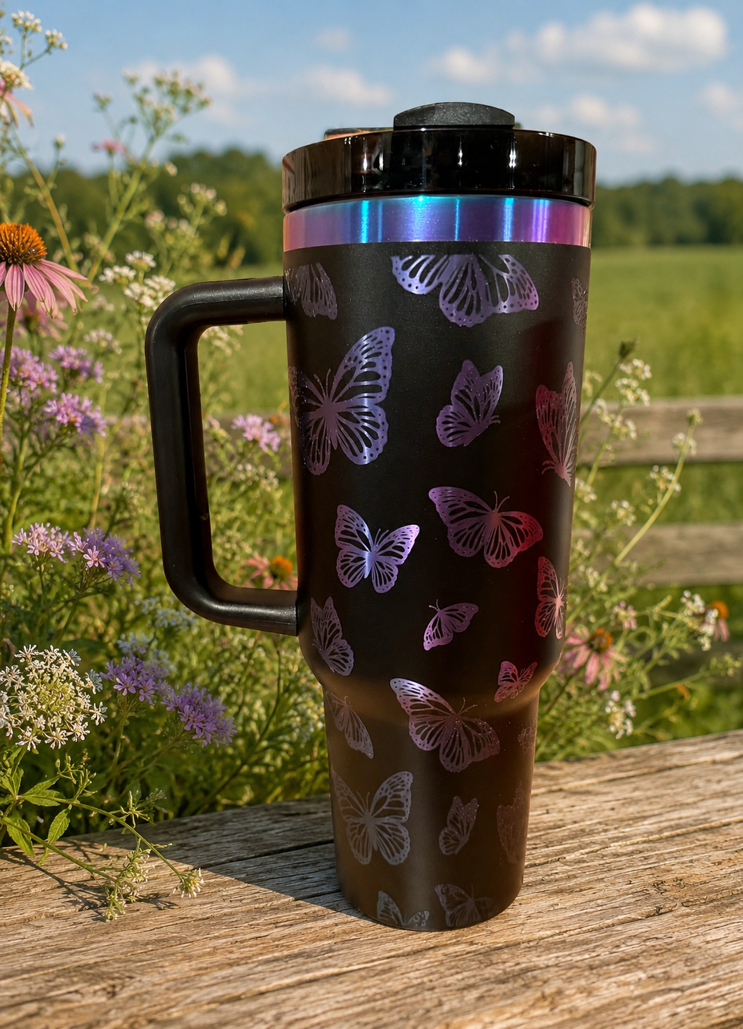 Butterfly Tumbler, Custom Engraved Drinkware Mug, 40 oz Tumbler